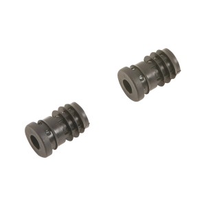Zwei schwarze Hülsen für Gewindestifte, passend für Rollen & Räder.