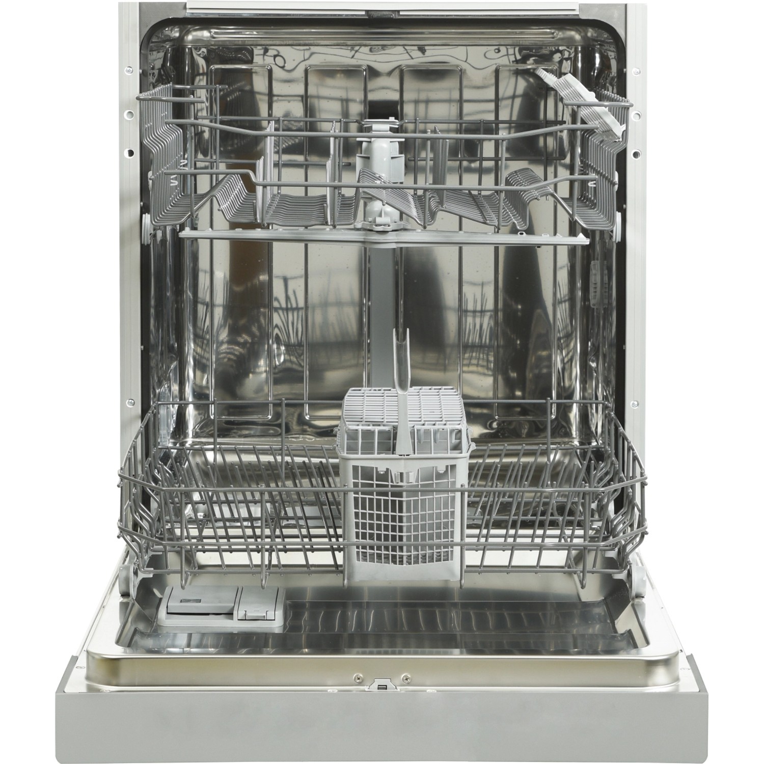 Innenansicht Geschirrspüler der Respekta Küchenzeile, teilintegriert, mit Geschirrkörben.