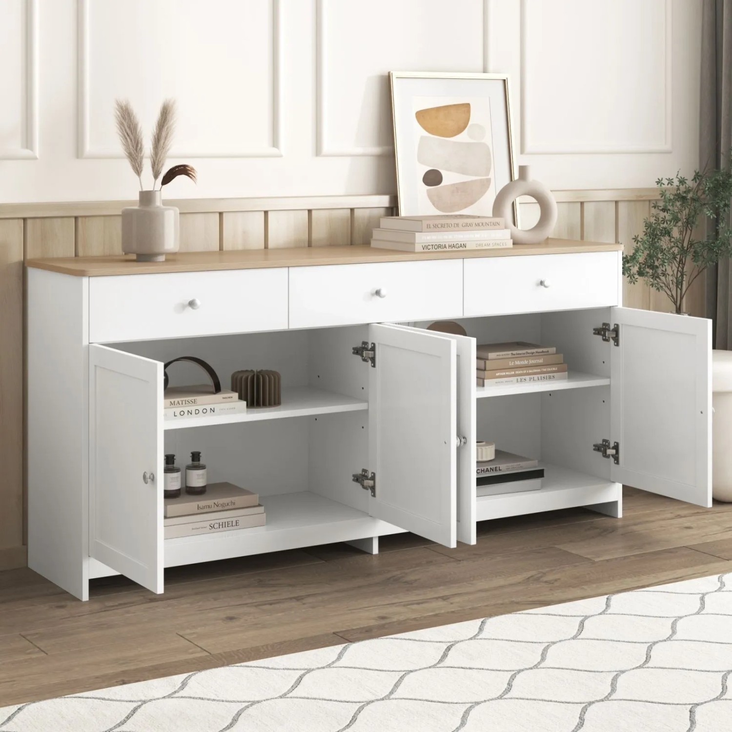 PXloue Sideboard Küchenschrank mit 4 Türen 3 Schubladen fur Wohnzimmer_6