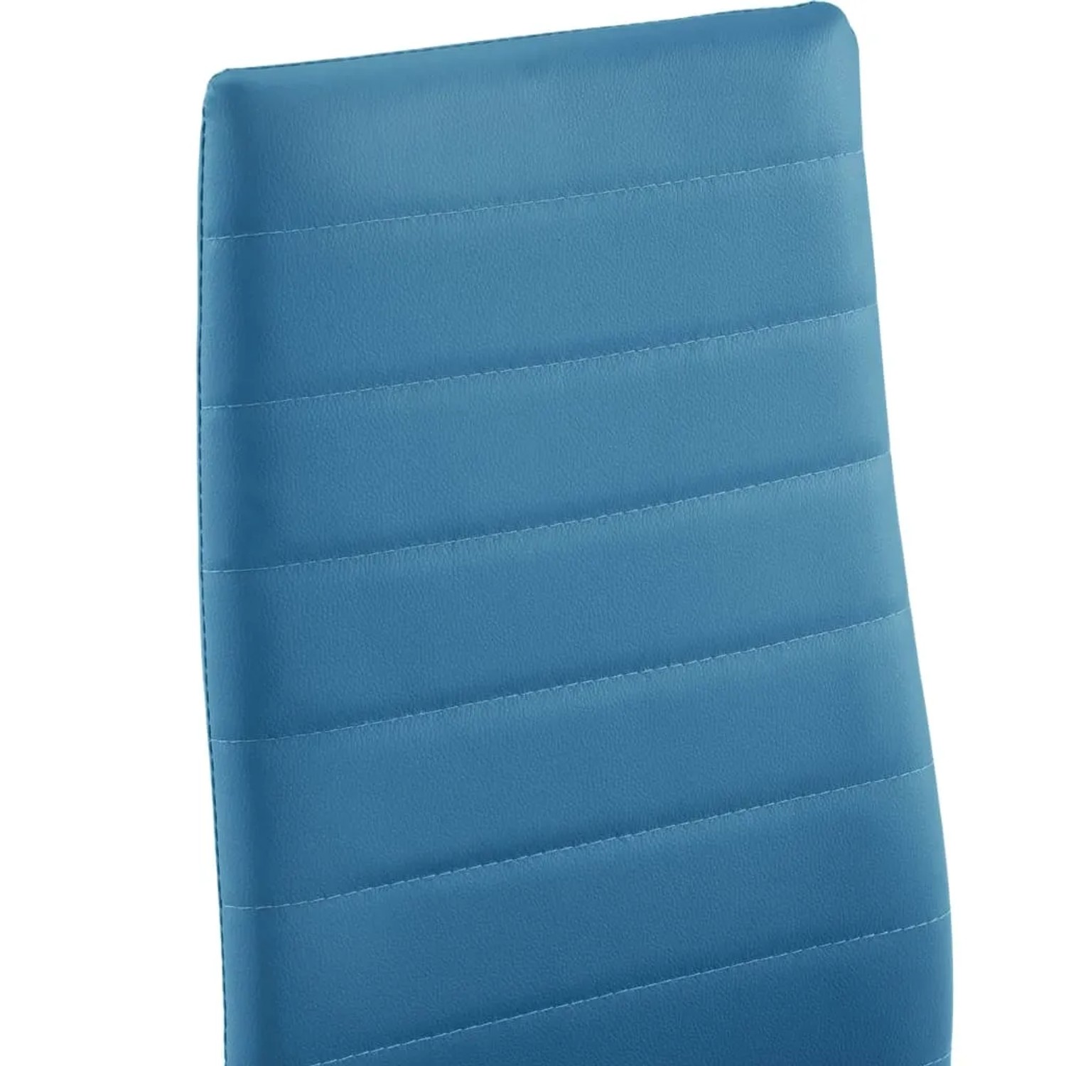 Detailansicht: Blauer Stuhl aus der vidaXL Essgruppe, Kunstleder mit Ziernähten.