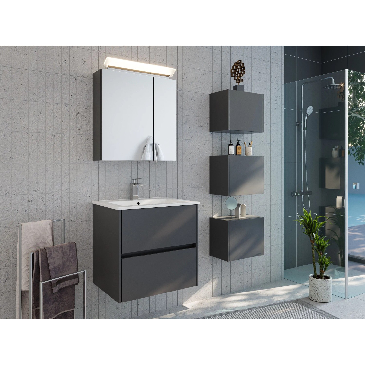 Posseik Badmöbelset Limes 60 cm Eiche Gold Grafit
