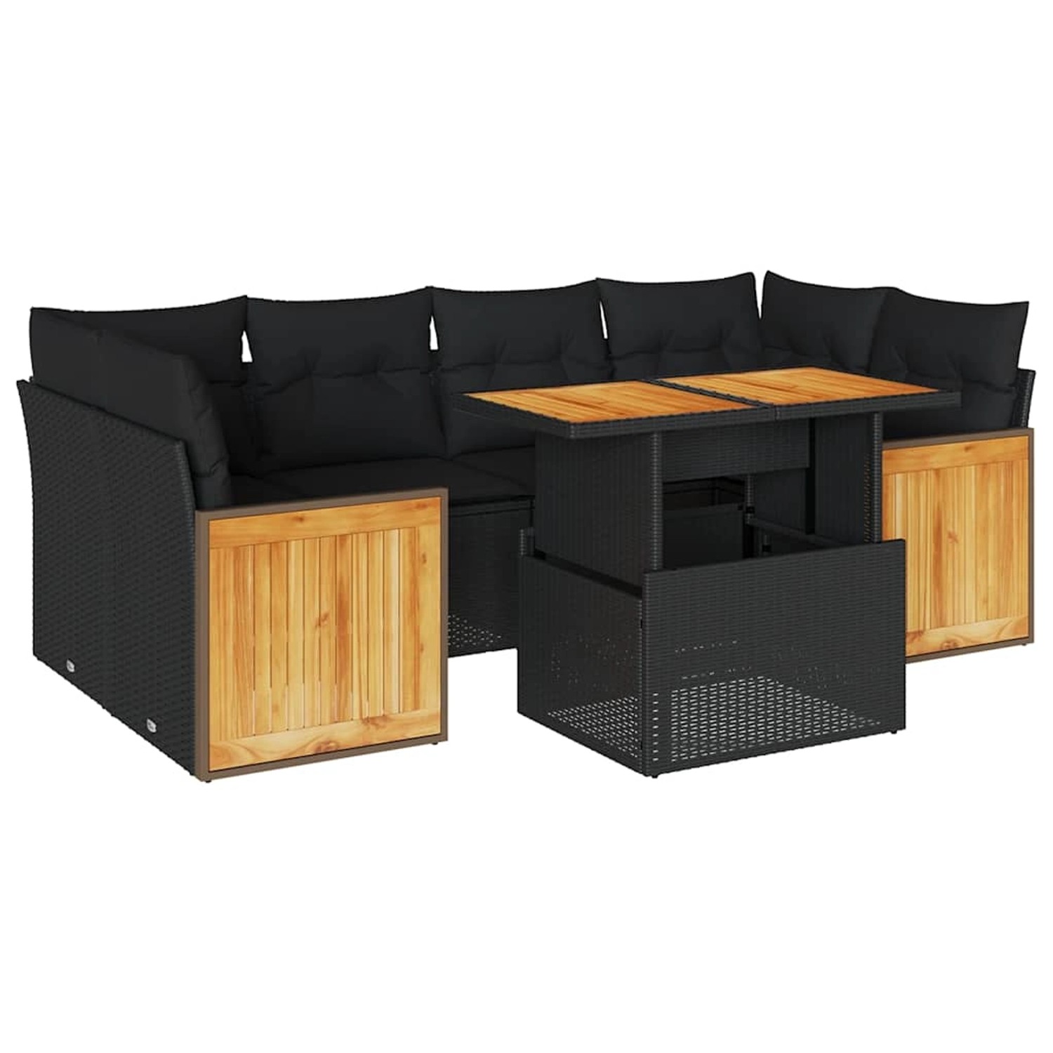 vidaXL 7-Tlg Garten-Sofagarnitur mit Kissen Schwarz Poly Rattan 3327674 günstig online kaufen