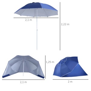 Outsunny Sonnenschirm Metall Polyester mit Silberbeschichtung 210L x 210B x 222H cm Blau