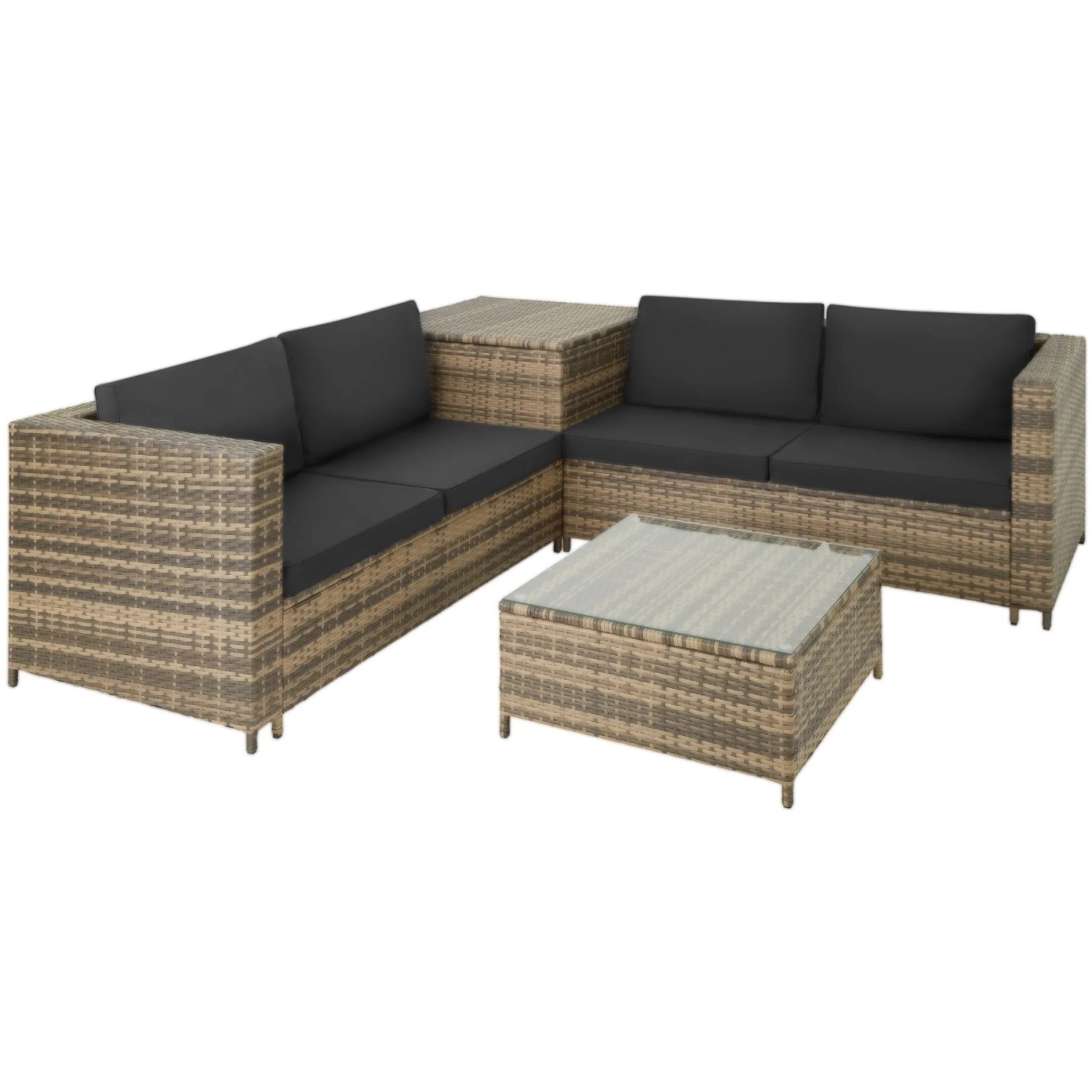 Tectake Rattan Lounge Siena Für 4 Personen Widerstandsfähig und Uv Beständig  140 x 75 x 65 50 cm Natur Dunkelgrau