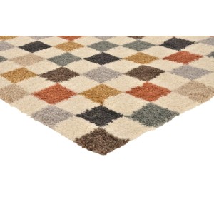 Vercai Rugs Hochflor Teppich City Karo Creme, 120x170 cm. Weiches, mehrfarbiges Rautenmuster aus Polyester für Wohnzimmer.