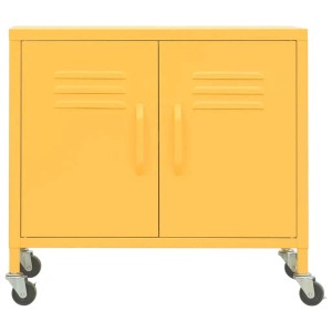 Senfgelber vidaXL Lagerschrank aus Stahl, 60x35x56 cm, mit Rollen und zwei Türen. Büroschrank.