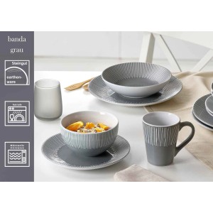 Ritzenhoff & Breker Banda Geschirrset, grau, mit Müslischale, Teller und Tasse.
