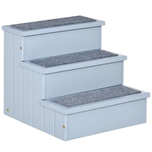 PawHut Hundetreppe mit 3 Stufen, hellblau, mit grauem Nadelfilzbelag als Einstiegshilfe.