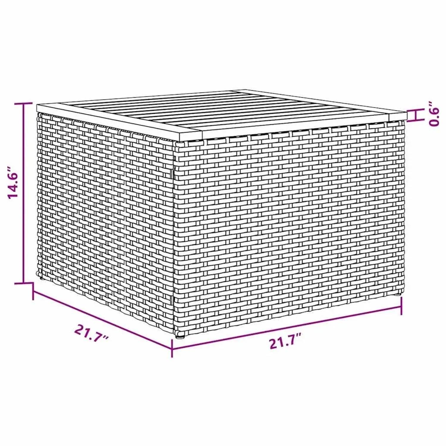 vidaXL Gartenmöbel: Schwarzer Poly Rattan Tisch mit Maßangaben für Sofa-Set, ideal für Terrasse und Garten.