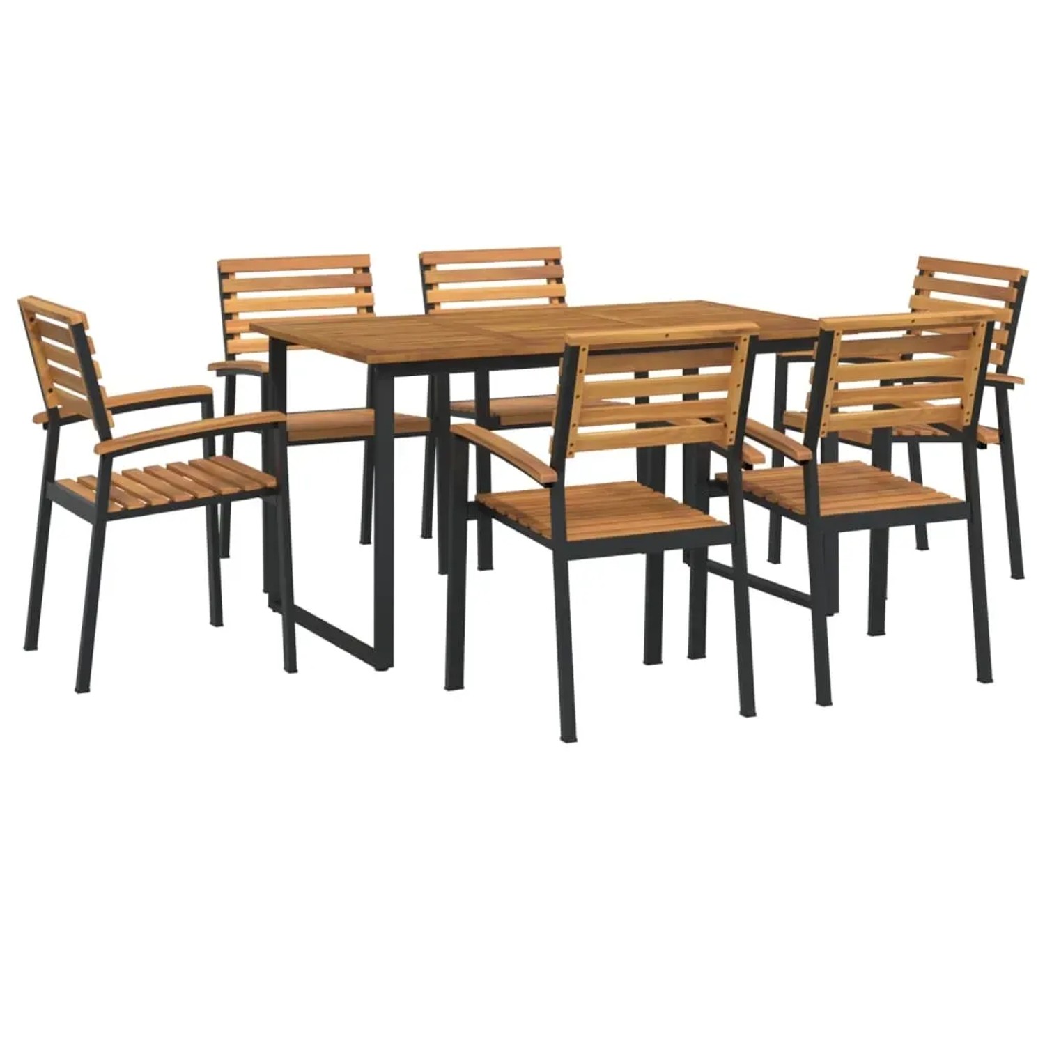 7-teilige Garten-Essgruppe aus Akazienholz und Metall. Gartentisch mit 6 Stühlen.