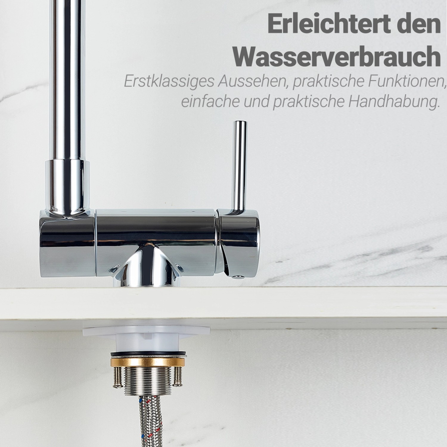 AICA Wasserhahn Doppelfunktion 360° Drehbare Kippbare Chrom Küchenarmatur Wasser mit 304 Edelstahl und Keramikventil Mischbatterie_8