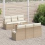 Beiges 7-teiliges vidaXL Garten-Sofa-Set aus Poly Rattan mit Kissen.