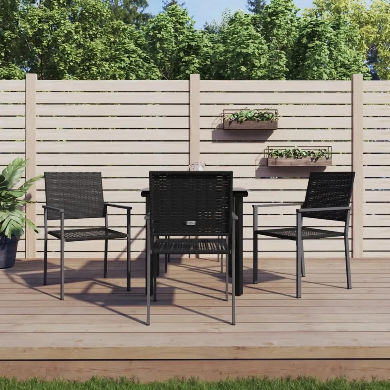 vidaXL Garten-Essgruppe, 5-teilig, aus Poly Rattan und Stahl. Schwarze Gartenmöbel für Terrasse und Garten.