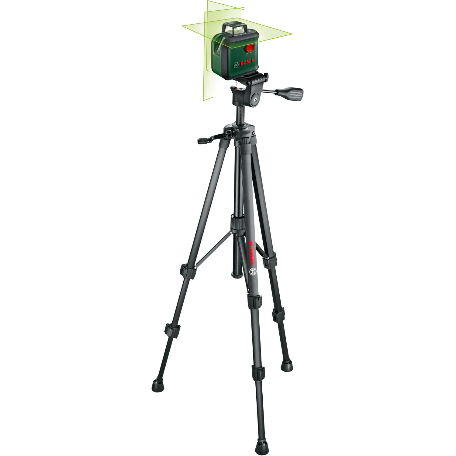 Bosch AdvancedLevel 360 Kreuzlinienlaser-Set mit Stativ und 3 Laserlinien.