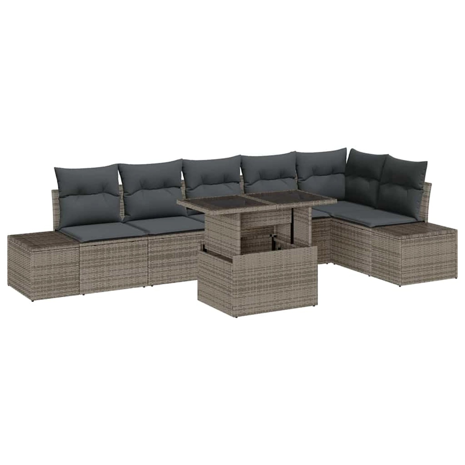 vidaXL Garten-Sofa-Set mit Speicher 7-Tlg Grau Poly Rattan 3357932 günstig online kaufen