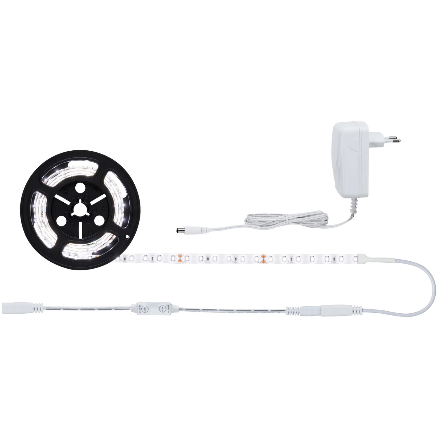 Paulmann LED-Power Strip Set, 1,5m, Neutralweiß, 17W, mit Trafo, Dimmer und LED-Band auf Rolle.