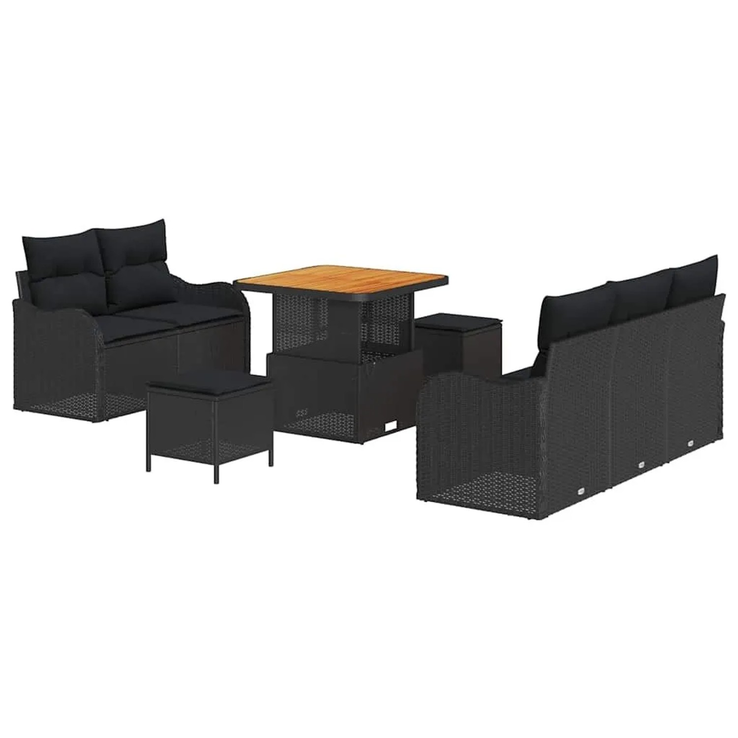 vidaXL Garten-Sofa-Set mit Kissen mit Speicher 8-Tlg Schwarz 3364154