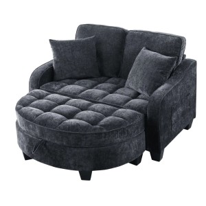 PXloue Schlafsofa 2 in 1 Sofa Bett mit Hocker Stauraum Eukalyptusholz Rahmen Stoffbezug Schwarz