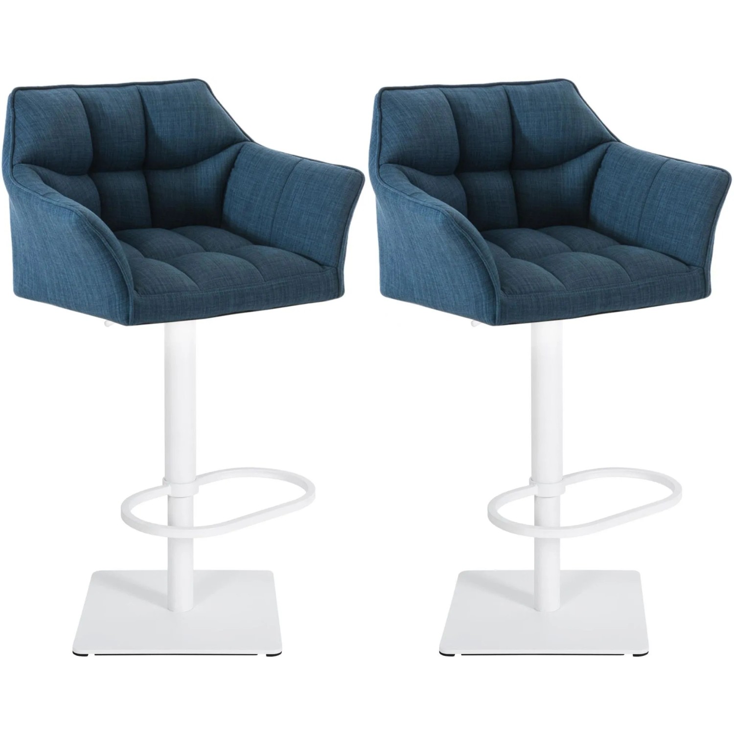DELUKE 2er Set Barhocker SIHAR Stoff Blau 64x45x88cm Weiß Barstuhl Höhenverstellbar Mit Lehne Drehbar Tresenhocker Trese...