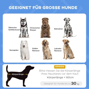 Infografik: Geeignete Hunderassen für PawHut Hundebett mit Baldachin (bis 30kg, Körperlänge <60cm).