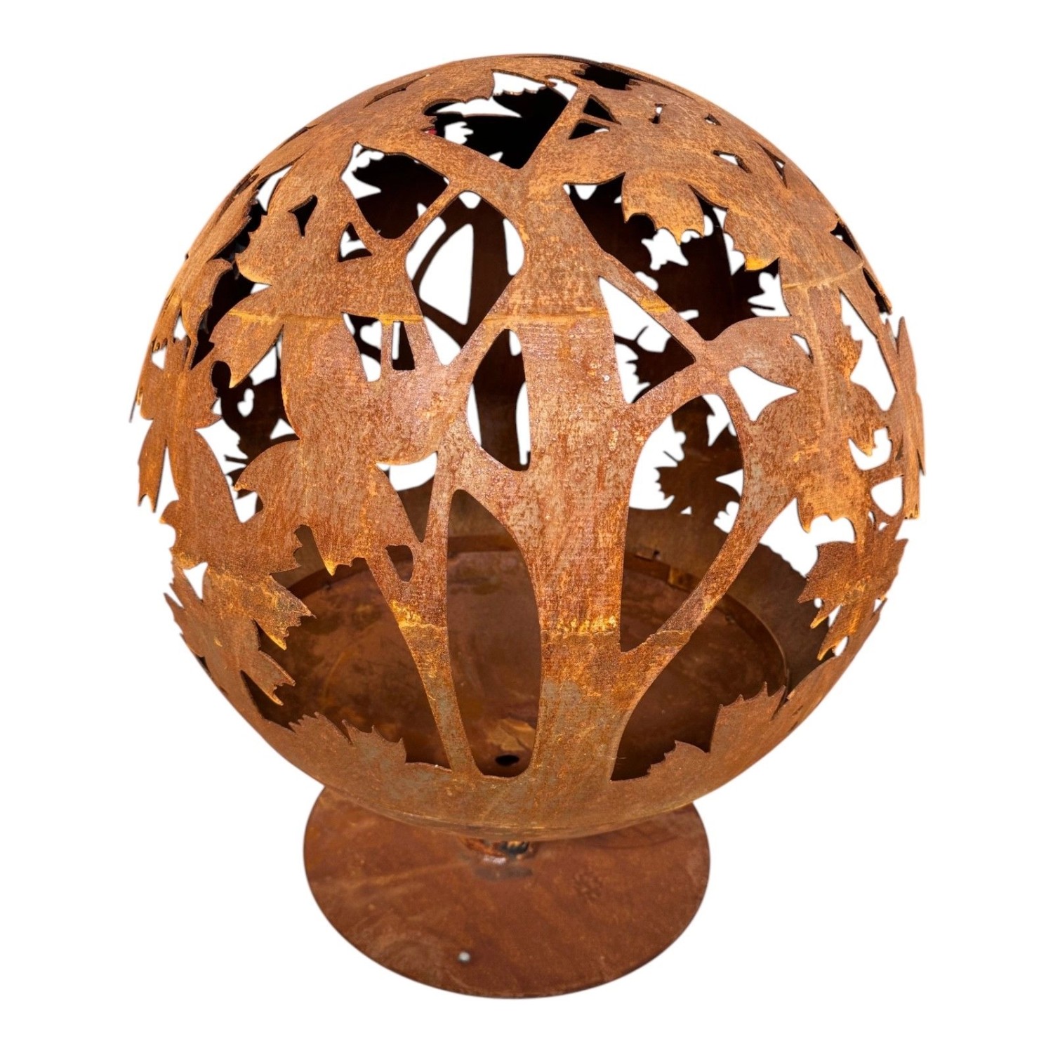 Jet-Line Feuerstelle World in Rostoptik Ø 58cm in Kugelform mit Blattmotiv