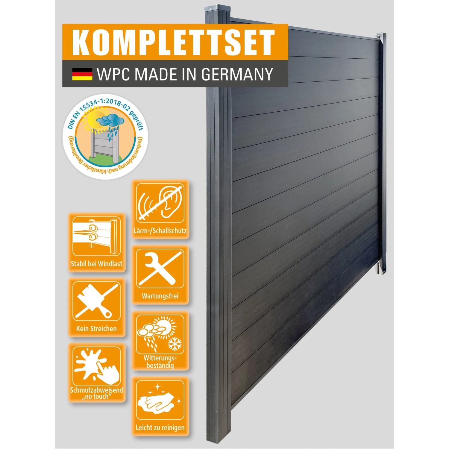Kovalex Steckzaun Erweiterungsmodul in Anthrazit mit Pfosten. Sichtschutz für Garten und Terrasse.