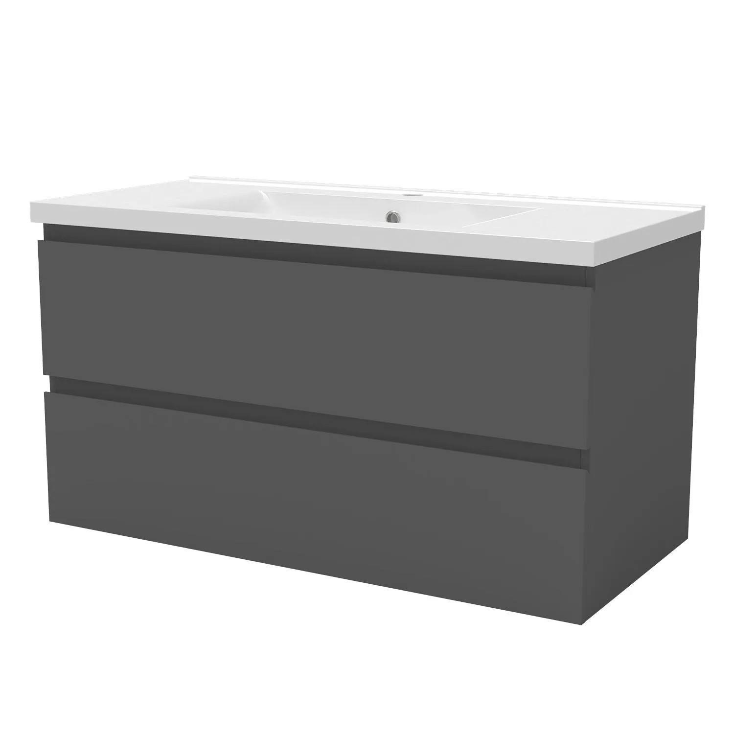 AICA Badmöbel Aalst 100 cm Keramik Waschtisch mit Unterschrank Matt Anthrazit Grifflos Softclose Schubladen 2 tlg.