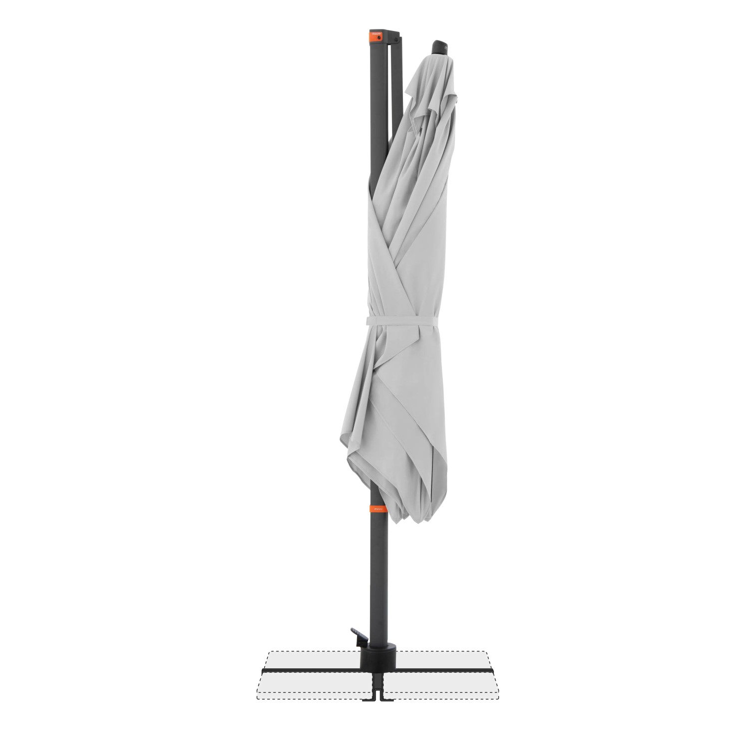 Geschlossener, hellgrauer Doppler Ampelschirm MyZone 240x320 cm mit Kurbelmechanik.
