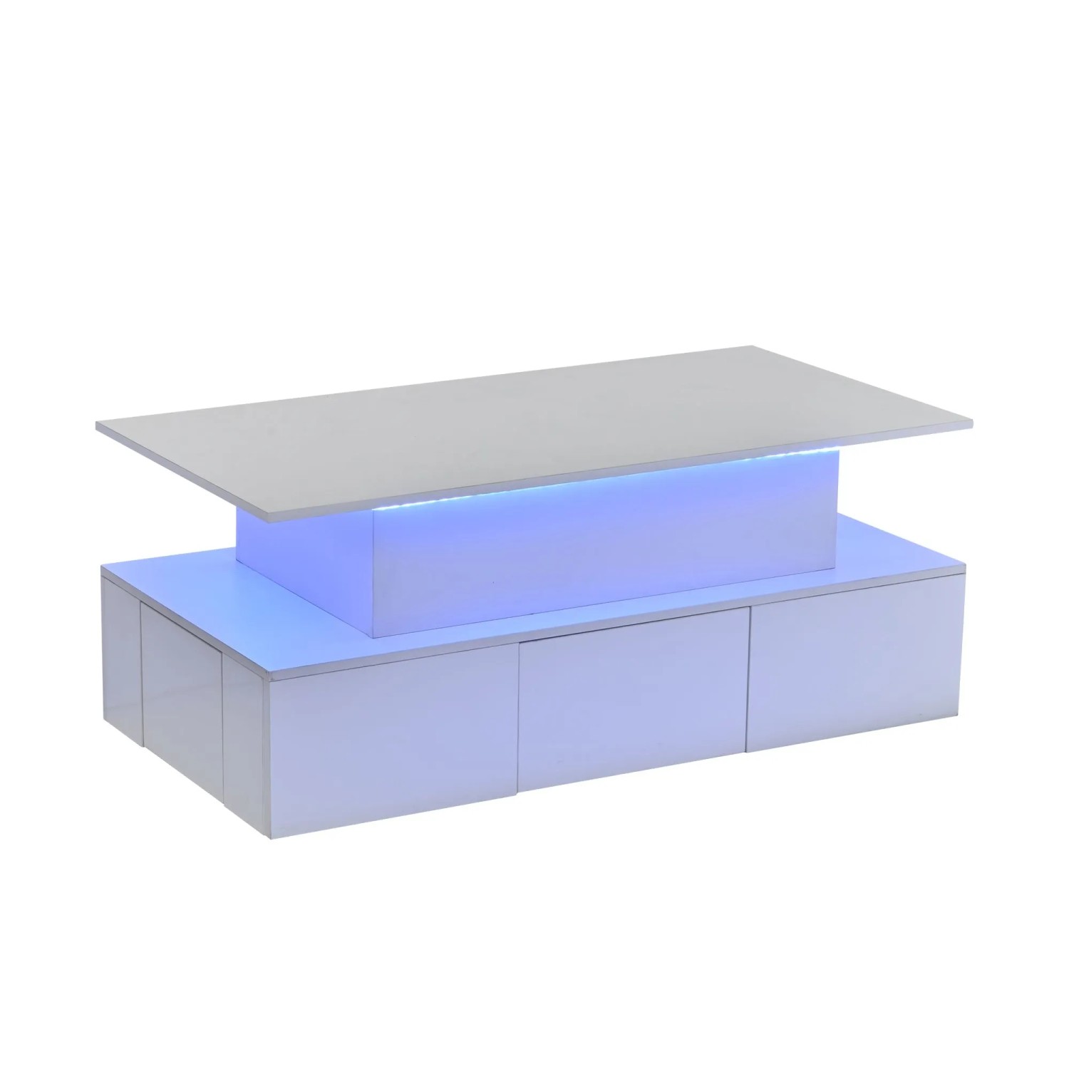 okwish Couchtisch mit LED Stauraum Wohnzimmer 100x50x40cm Weiß