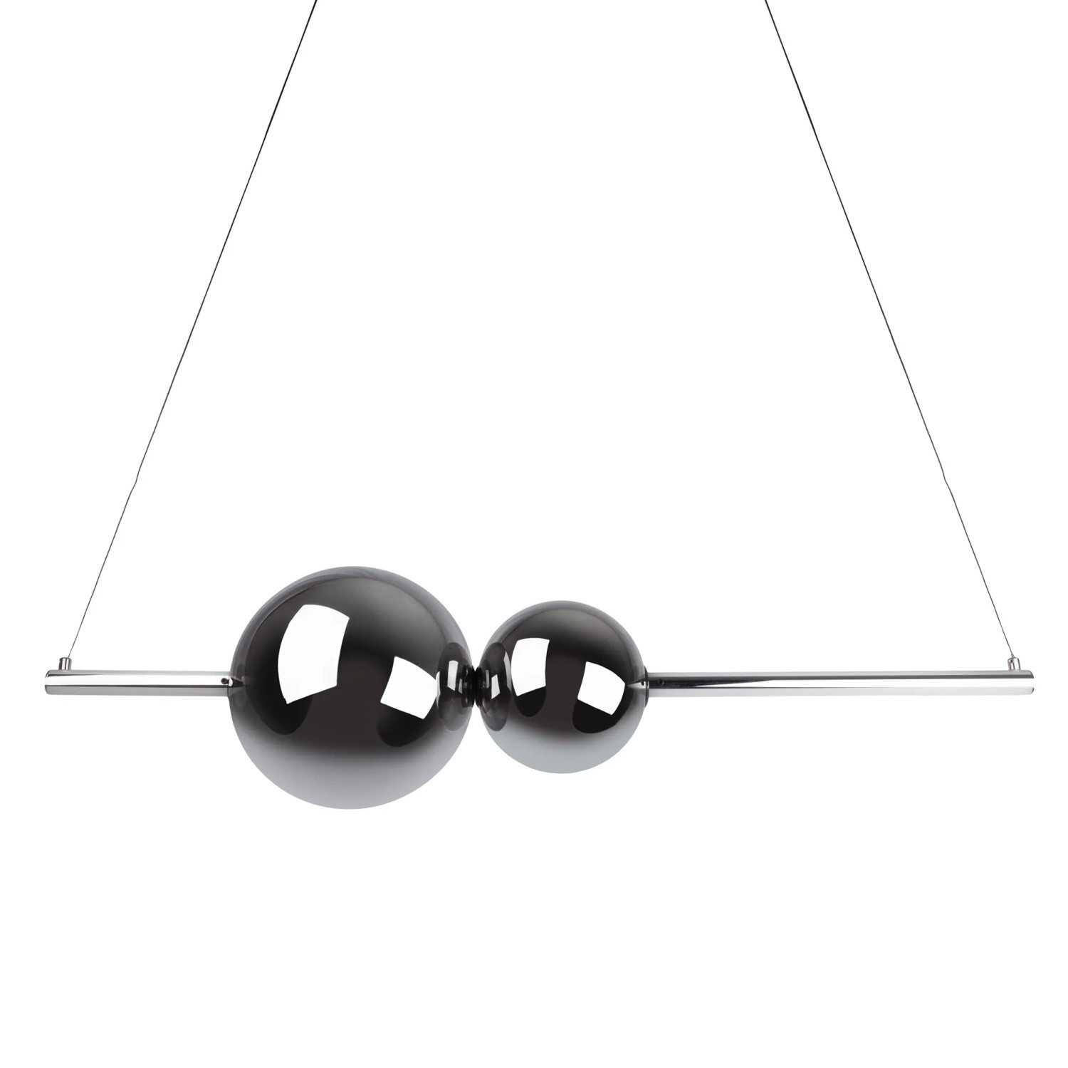 Moderne LED-Pendelleuchte Nova in Chrom mit Rauchglaskugeln für Wohnräume.