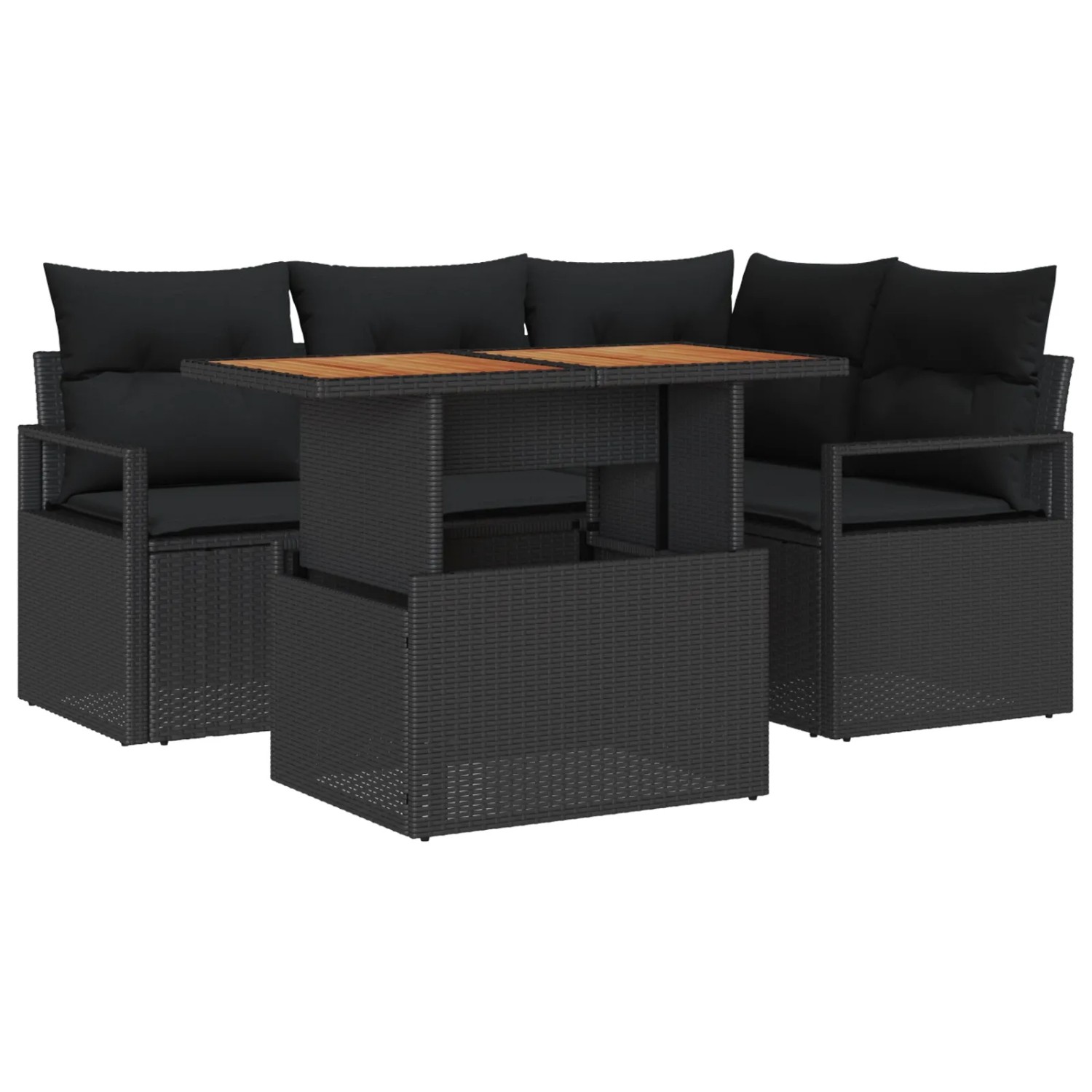 vidaXL Garten-Sofa-Set mit Speicher 5-Tlg Schwarz Poly Rattan 3358445