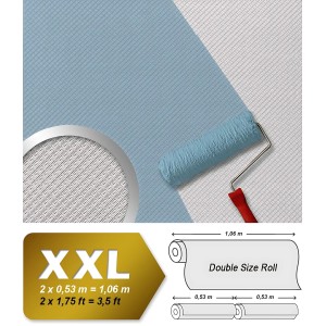 Weiße, überstreichbare Vliestapete mit Netzstruktur (XXL-Rolle) und Farbroller.