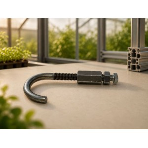 KGT Rohrhaken-Kombination aus Edelstahl, Gewächshaus-Zubehör. Ein Metallhaken mit Schraube und Mutter.