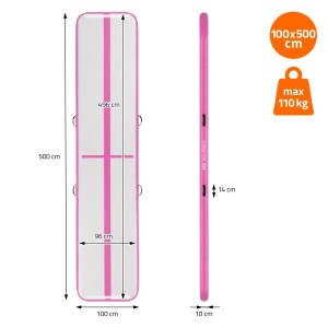 ECD Germany Aufblasbare Gymnastikmatte Airtrack 500x100x10 cm Rosa