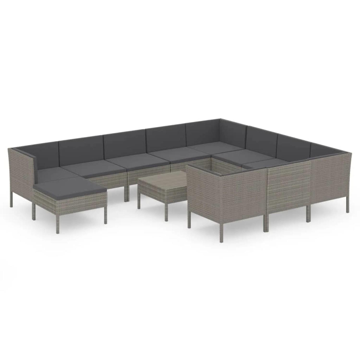 vidaXL 12-tlg Garten-Lounge-Set mit Auflagen Poly Rattan Grau Modell 7