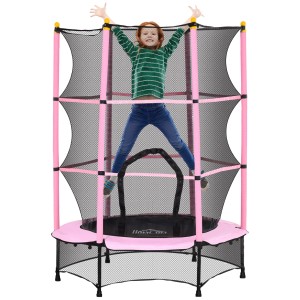 Rosa HOMCOM Kindertrampolin mit Sicherheitsnetz, Kind springt. Bodentrampolin für drinnen und draußen.