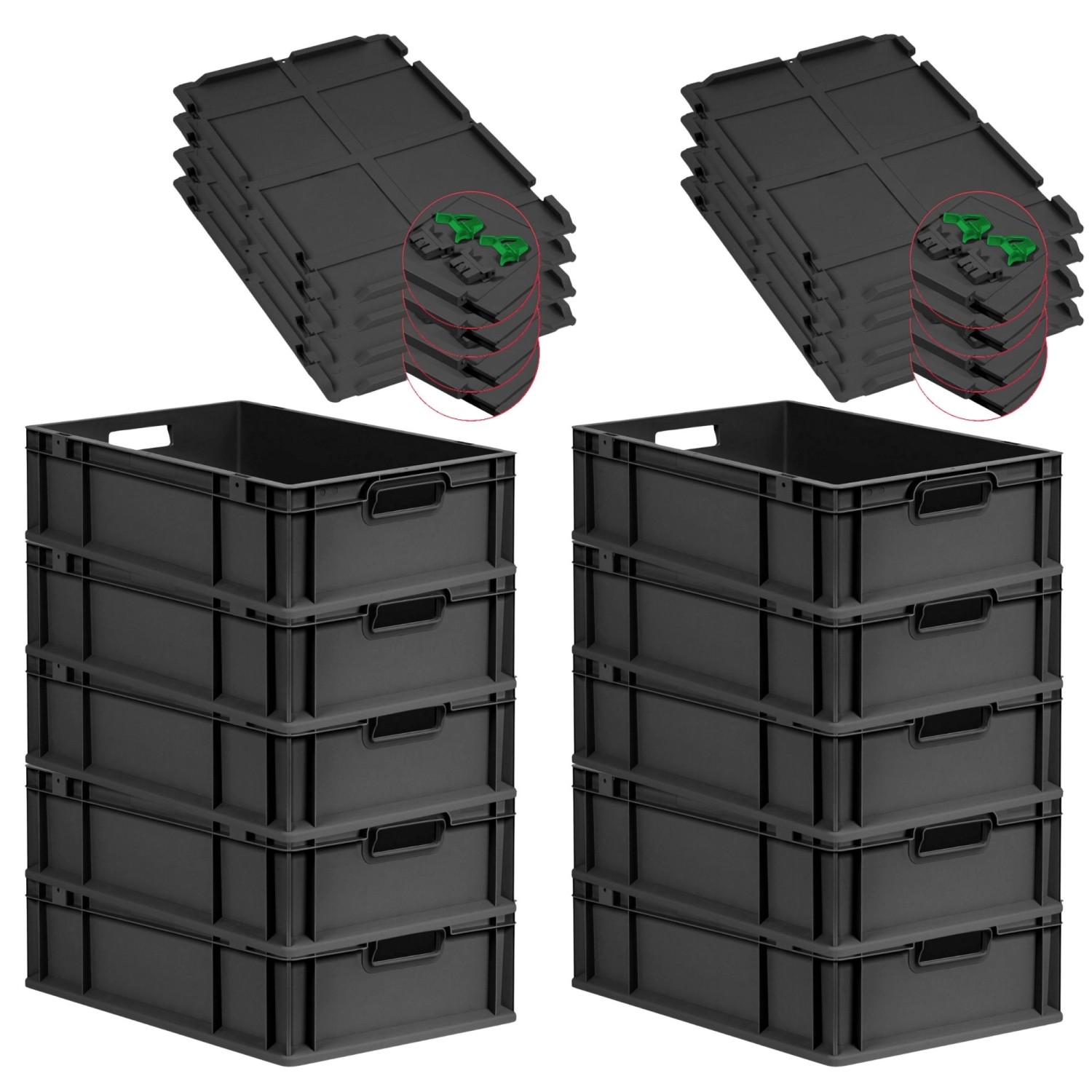PROREGAL SuperSparSet 10x Eurobox Nextgen Grip Mit Scharnierdeckel Und Grün günstig online kaufen