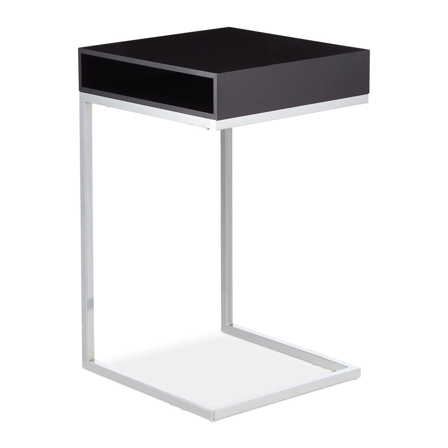 Relaxdays Beistelltisch Stahl MDF Schwarz Silber C-Form mit Ablagefach 63 cm x 37 cm x 38 cm 3,7 kg