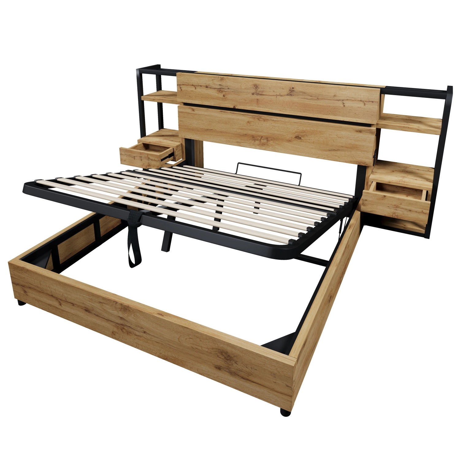okwish Holzbett 160x200cm mit USB C Ladeanschluss Schlafzimmer Eichenfarbe ohne Matratze