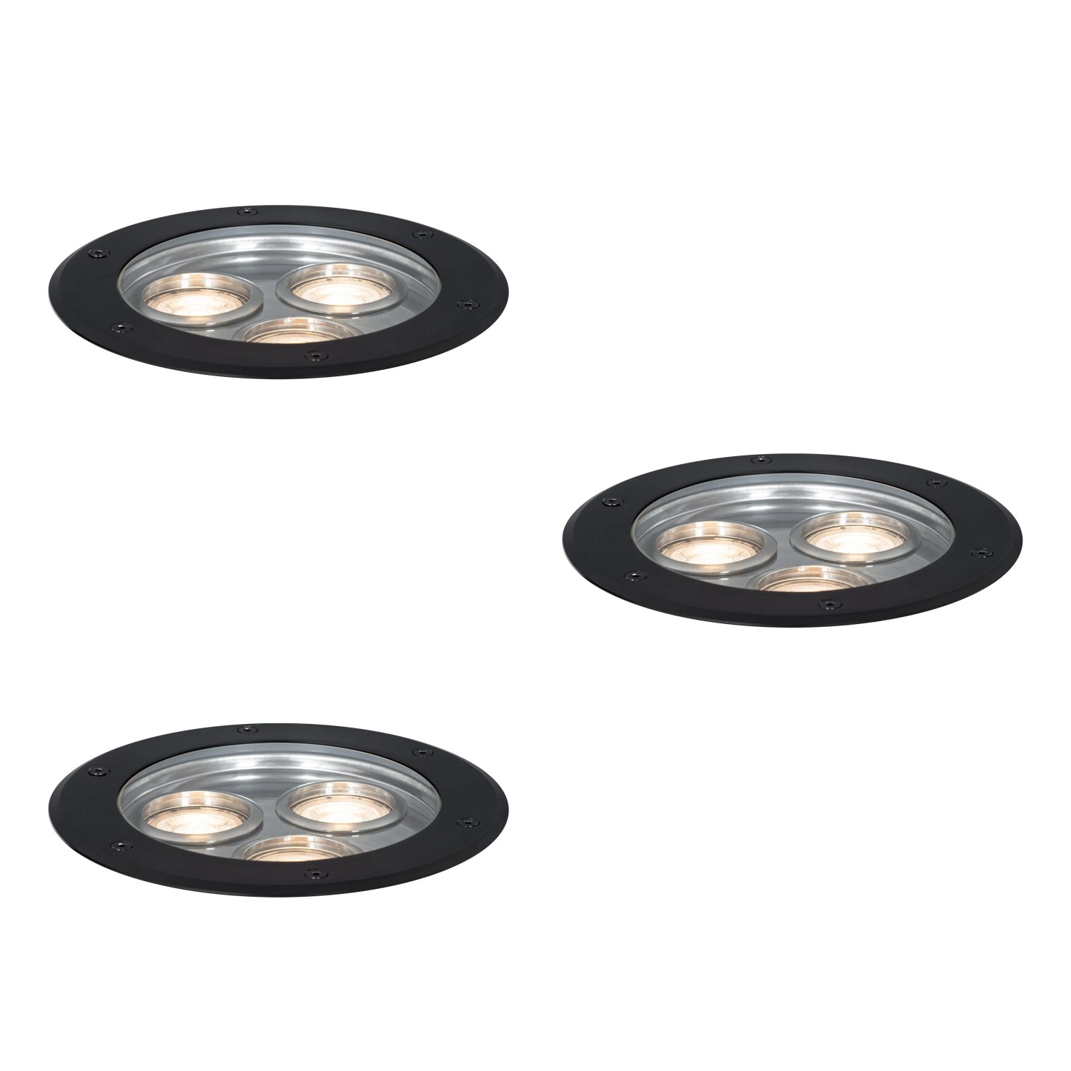 QAZQA Set mit 3 Modernen Bodeneinbaustrahlern Schwarz 3 Flammig IP65 Tribus