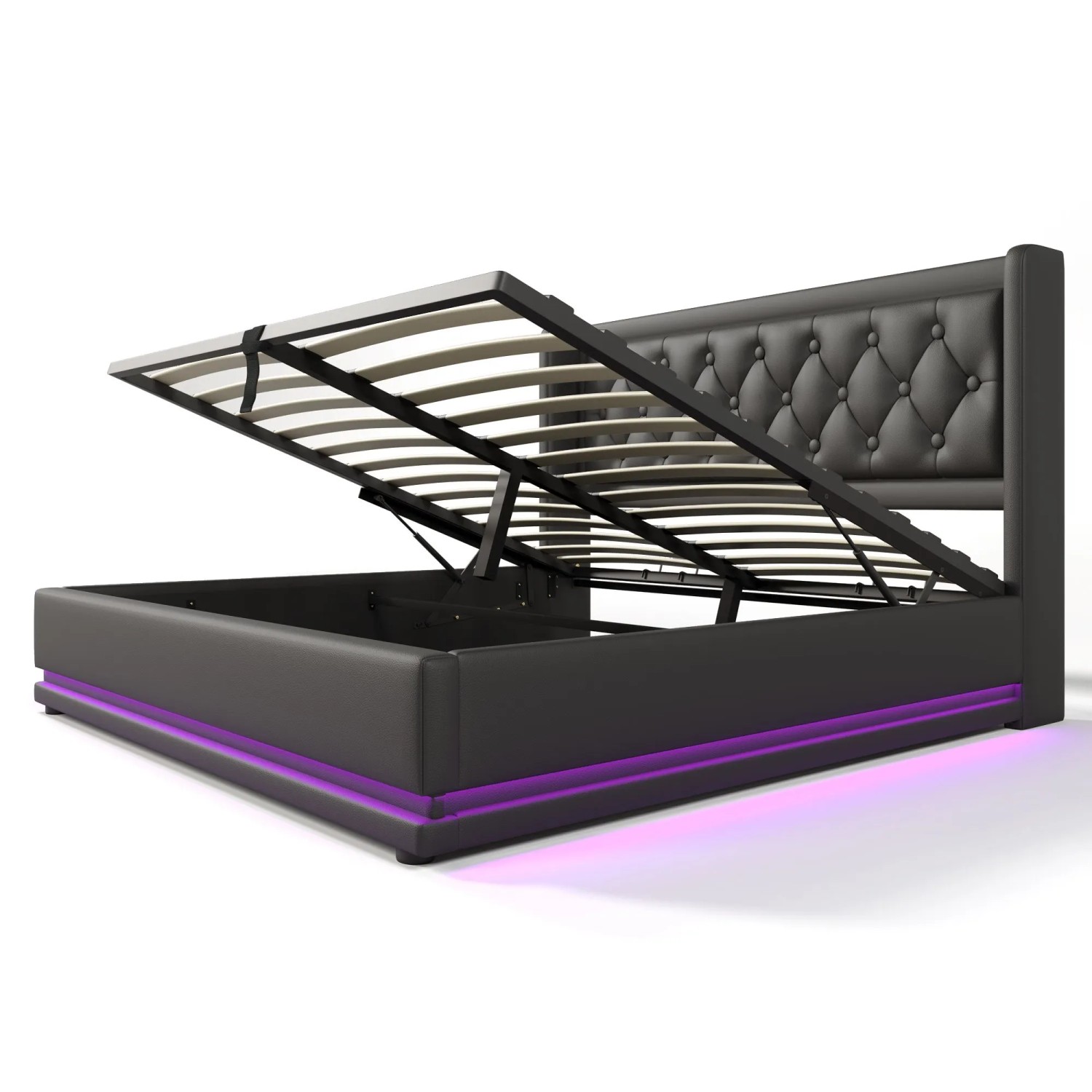 Merax Polsterbett 160x200cm LED USB-C Hydraulisch Schwarz