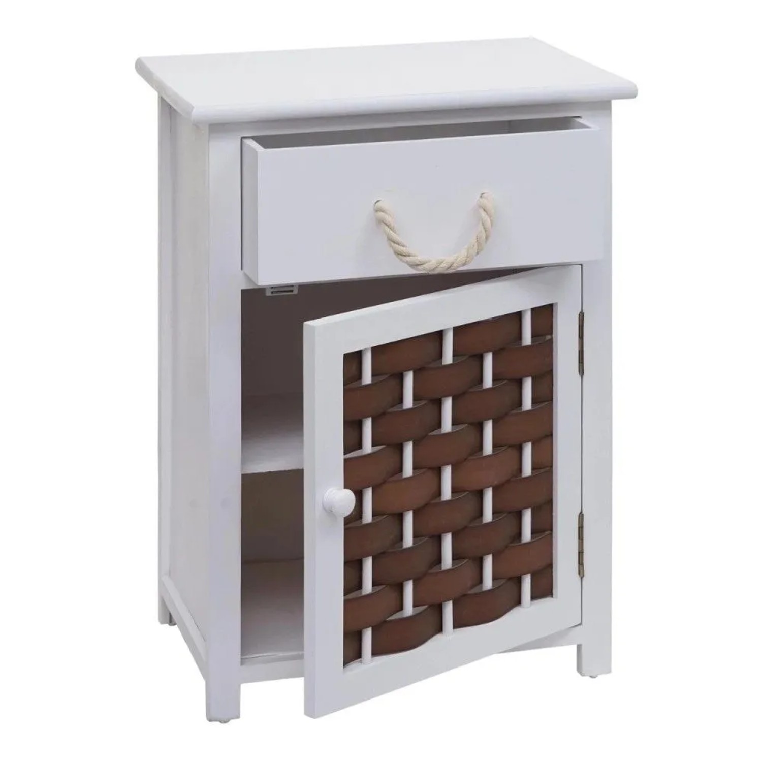 MCW Kommode K83 Weiß Polyrattan Braun