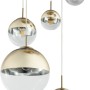 Globo Pendelleuchte Varus, goldfarbig, mit fünf Glasschirmen in Kugelform. Moderne Hängeleuchte.