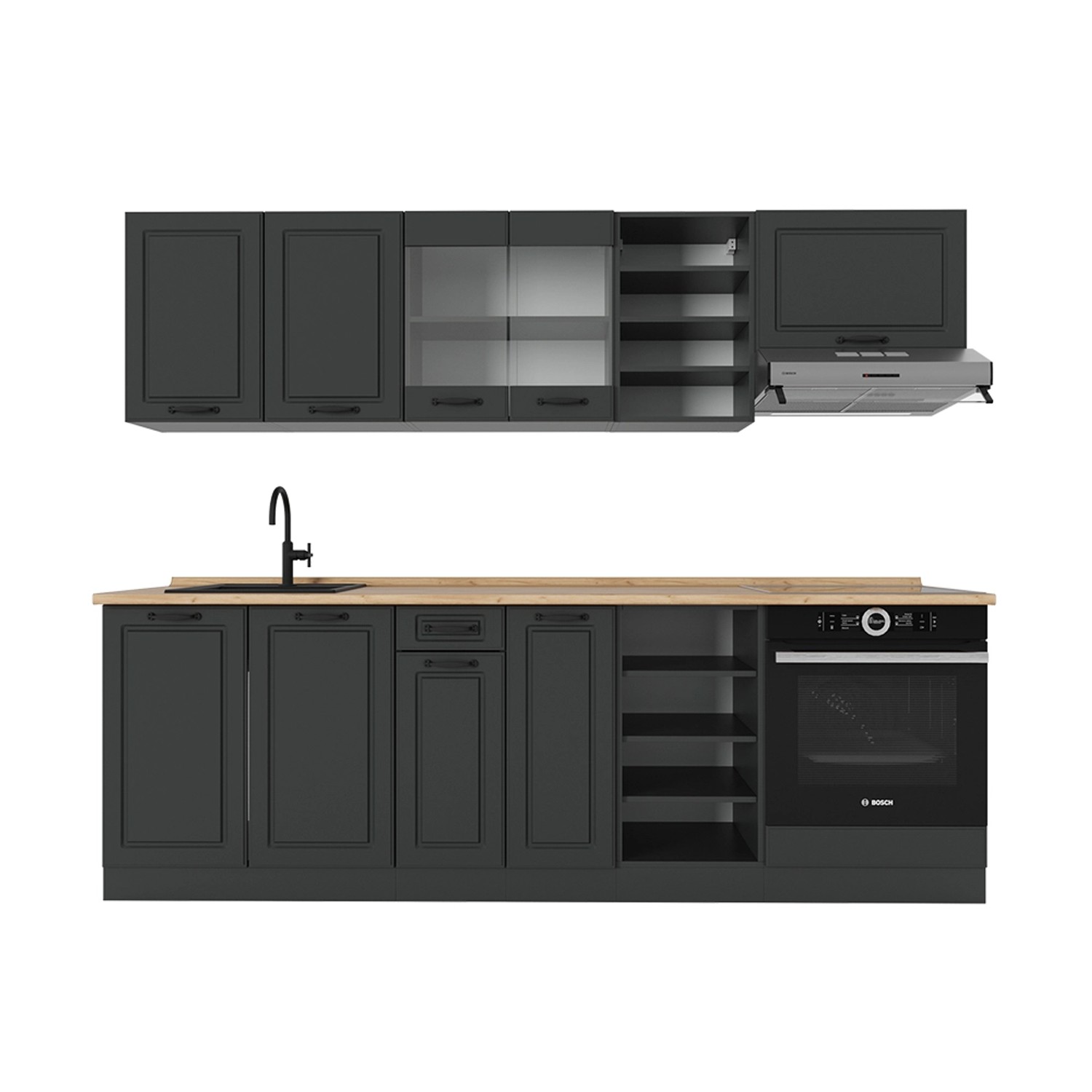 Vicco R-Line Küchenzeile Anthrazit Landhaus/Anthrazit 240 cm ohne Arbeitspl günstig online kaufen