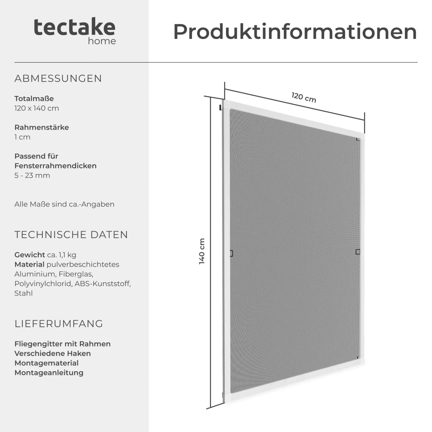 Tectake Fliegengitter Mit Aluminiumrahmen Für Fenster Zuschneidbar Wetter und Uv Beständig 120 x 140 cm 1 x 120 x 140 cm Weiß_6