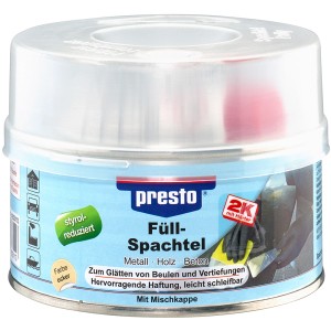 Presto Füllspachtel 500g Dose, geeignet für Metall, Holz und Beton zum Ausgleichen von Unebenheiten.