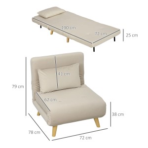 Beiger HOMCOM Schlafsessel aus Stahl und Polyester, als Sessel und Bett mit Kissen und Maßangaben.
