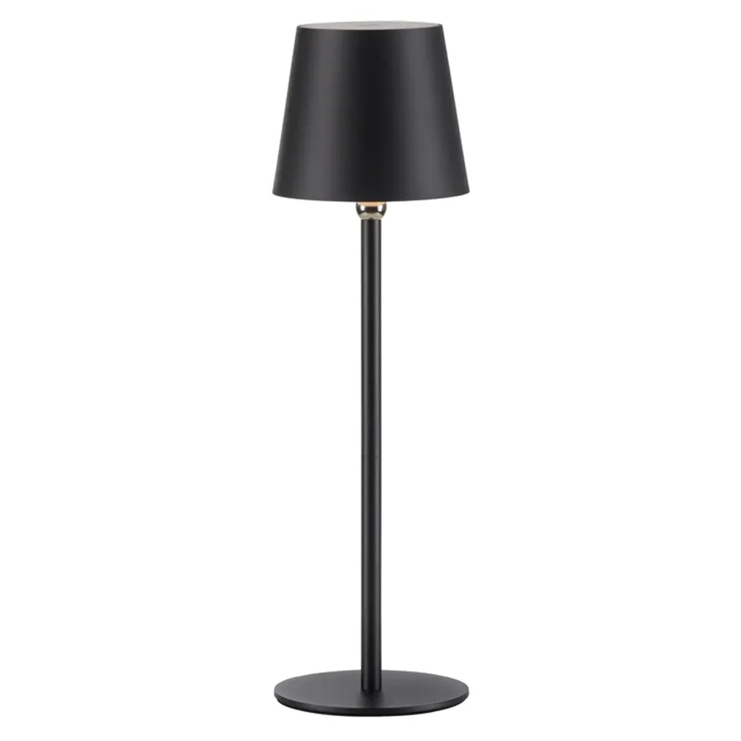 Schwarze Just Light Akku-LED-Tischleuchte Boteria, Ø 11 cm, 37 cm hoch. Dekoleuchte für Innen & Außen.