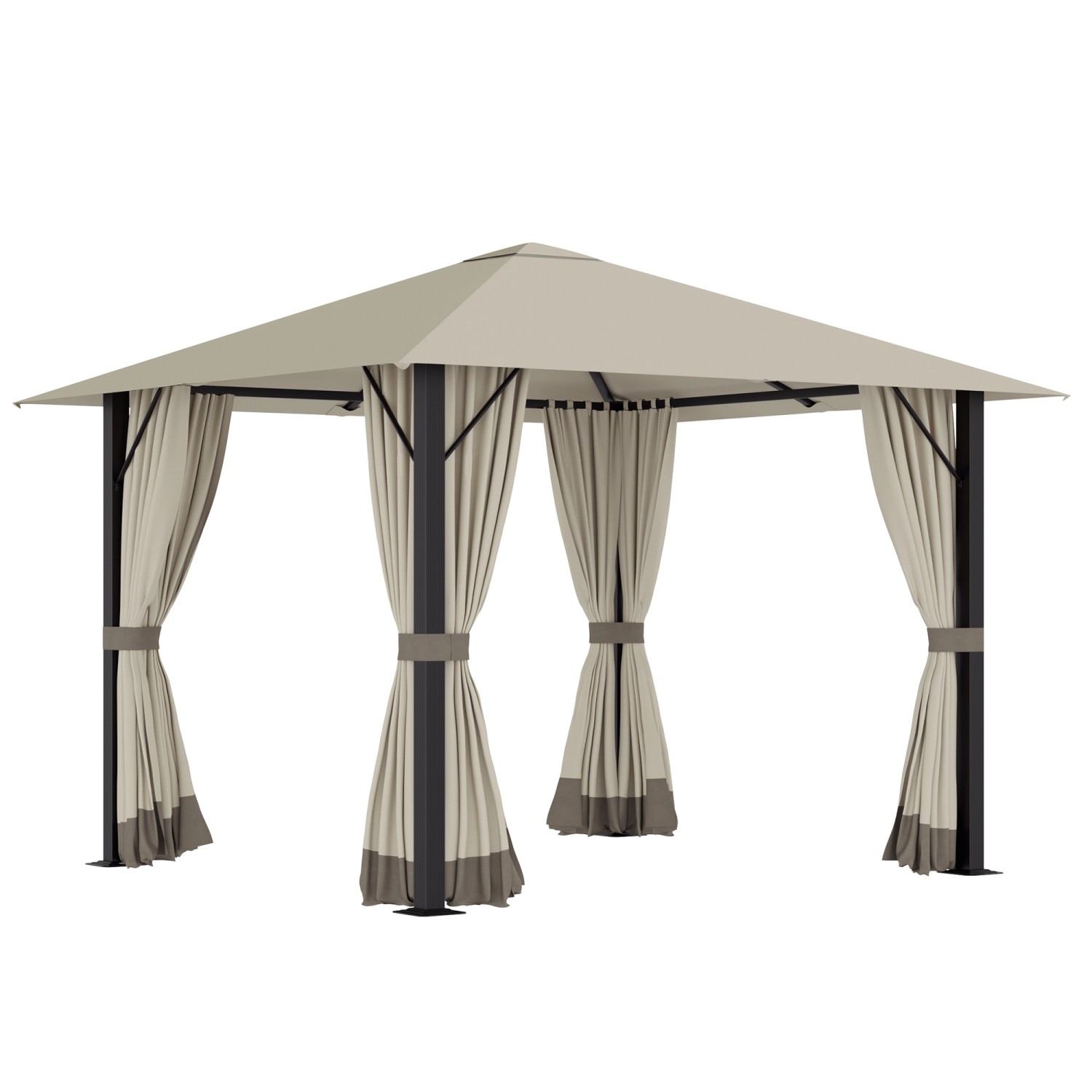 Outsunny Pavillon Aluminium Stahl Polyester Khaki 297L x 297B x 260H cm günstig online kaufen