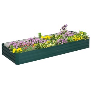Outsunny Garten-Bett aus verzinktem Stahl, bepflanzt mit Blumen in verschiedenen Farben.